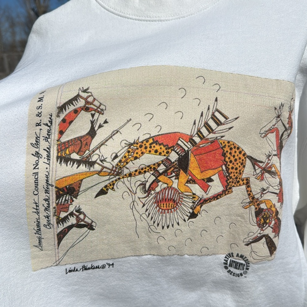 NOS Vintage Warrior Native American Auth Design Sweatshirt Linda Haukass 1994 xl